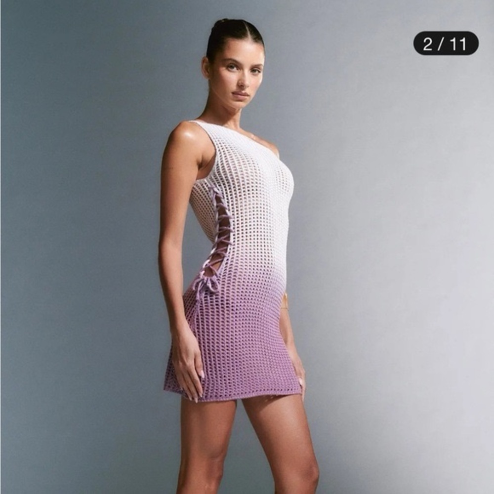 I.AM.GIA Ombré Crochet Mini Dress in White to Lavender